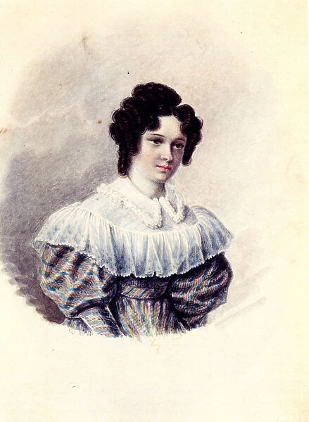 Portrait of Alexandra Ivanovna Davydova (1802-1895), wife of Decembrist Vasily Davydov, 1830-1839. Artist: Bestuzhev, Nikolai Alexandrovich (1791-1855)