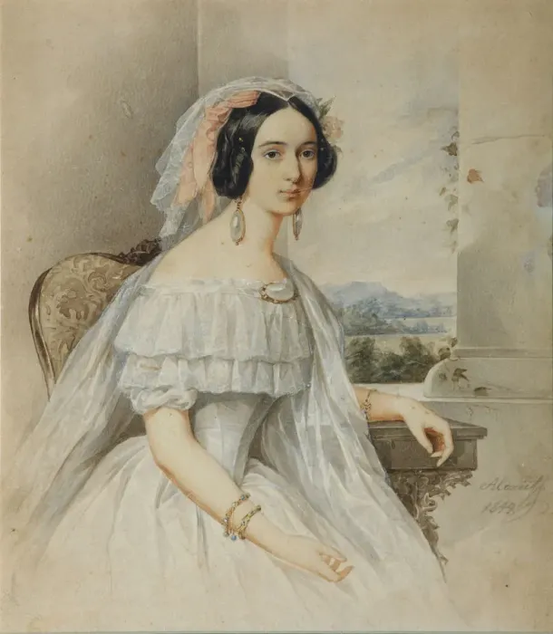 Framed Print : Portrait of Alexandra Smirnova-Rosset (1809-1882), 1844. Artist: Alexeyev, Nikolai Mikhailovich (1813-1880) Framed Print : Portrait of Alexandra Smirnova-Rosset (1809-1882), 1844. Artist: Alexeyev, Nikolai Mikhailovich (1813-1880)