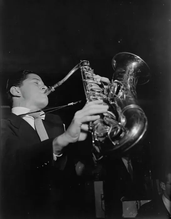 Framed Print : Portrait of Allen Eager, Arcadia Ballroom, New York, N.Y. ca. May 1947. Creator: William Paul Gottlieb Framed Print : Portrait of Allen Eager, Arcadia Ballroom, New York, N.Y. ca. May 1947. Creator: William Paul Gottlieb