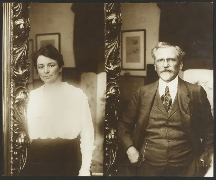 Framed Print : Portrait of Alphonse Mucha and His Wife, negative 1920s; print about 1980. Creator: Alphonse Mucha Framed Print : Portrait of Alphonse Mucha and His Wife, negative 1920s; print about 1980. Creator: Alphonse Mucha