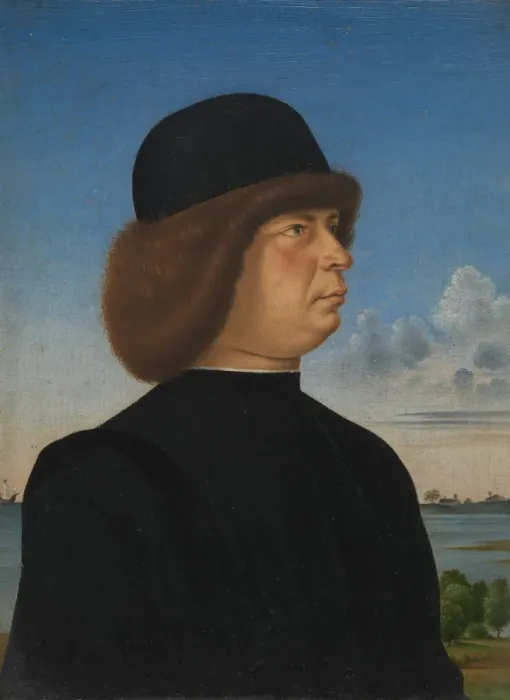 Framed Print : Portrait of Alvise Contarini(?); (verso) A Tethered Roebuck, ca. 1485-95. Creator Framed Print : Portrait of Alvise Contarini(?); (verso) A Tethered Roebuck, ca. 1485-95. Creator