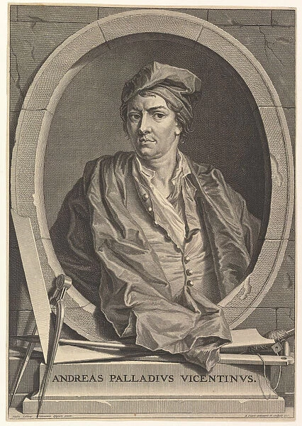 Portrait of Andrea Palladio in half-length within an oval frame; a compass