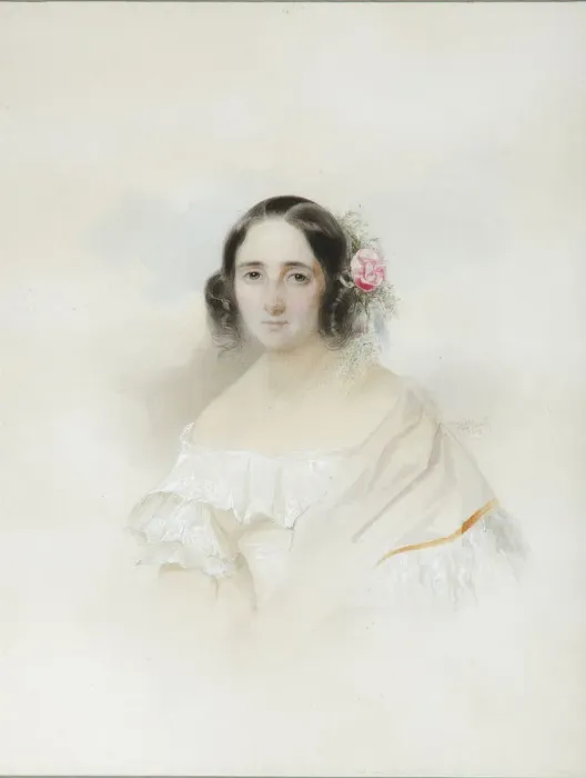 Framed Print : Portrait of Anna Alexeevna Olenina (1808-1888), 1839. Artist: Hau (Gau), Vladimir Ivanovich (1816-1895) Framed Print : Portrait of Anna Alexeevna Olenina (1808-1888), 1839. Artist: Hau (Gau), Vladimir Ivanovich (1816-1895)