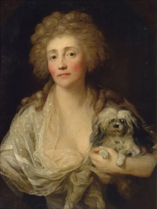 Framed Print : Portrait of Anna Oraczewska with the Dog, 1789. Artist: Graff, Anton (1736-1813) Framed Print : Portrait of Anna Oraczewska with the Dog, 1789. Artist: Graff, Anton (1736-1813)
