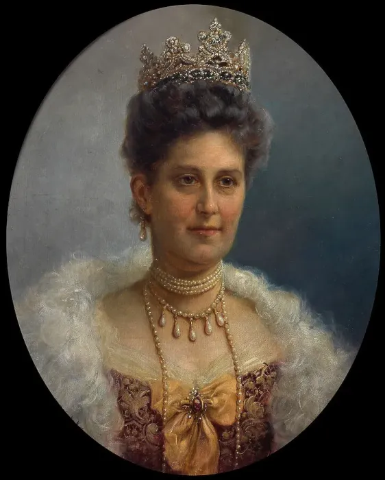 Framed Print : Portrait of Archduchess Maria Annunciata of Austria (1843-1871) with pearl jewelry and tiara, c 1910 Creator: Zatzka, Hans (1859-1945)