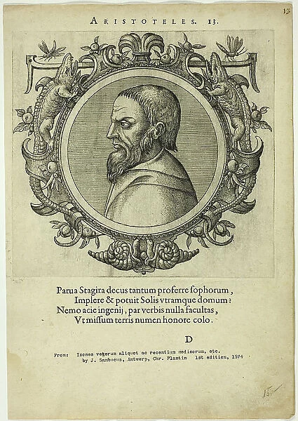 Portrait of Aristoteles, published 1574. Creators: Unknown, Johannes Sambucus