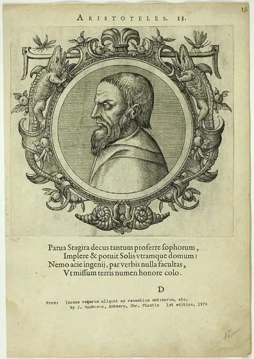 Framed Print : Portrait of Aristoteles, published 1574. Creators: Unknown, Johannes Sambucus Framed Print : Portrait of Aristoteles, published 1574. Creators: Unknown, Johannes Sambucus