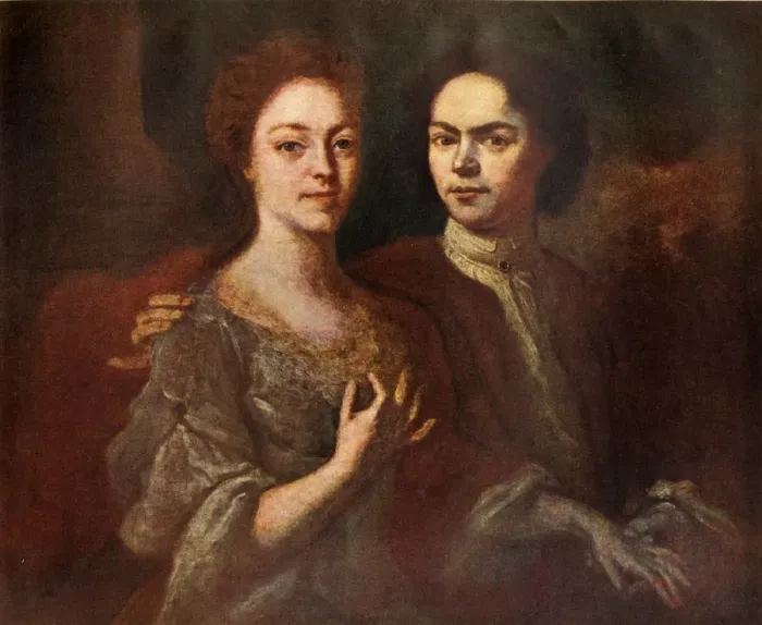 Framed Print : Portrait of the Artist and His Wife, 1729, (1939). Creator: Andrey Matveyev Framed Print : Portrait of the Artist and His Wife, 1729, (1939). Creator: Andrey Matveyev