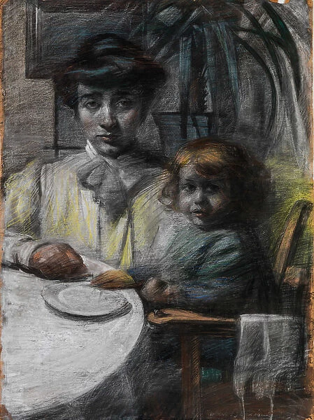 Portrait of the artists wife with daughter
