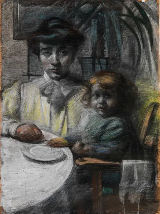 Framed Print : Portrait of the artists wife with daughter Framed Print : Portrait of the artists wife with daughter