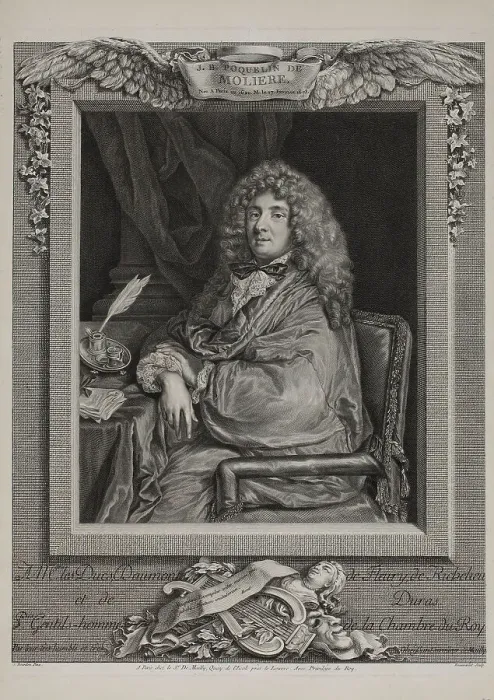 Framed Print : Portrait of the author Moliére (1622-1673), 1774. Creator: Beauvarlet, Jacques Firmin (1731-1797) Framed Print : Portrait of the author Moliére (1622-1673), 1774. Creator: Beauvarlet, Jacques Firmin (1731-1797)