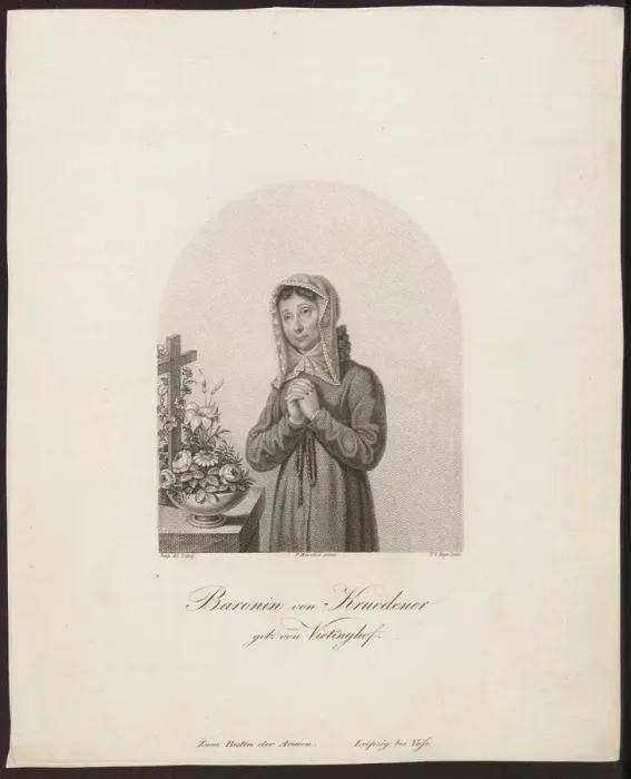 Framed Print : Portrait of Barbara Juliane von Krudener (1764-1824). Artist: Meyer, Friedrich Wilhelm, the Elder