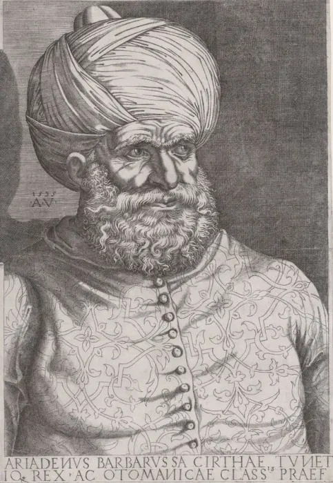 Framed Print : Portrait of Barbarossa, 1535. Creator: Agostino Veneziano Framed Print : Portrait of Barbarossa, 1535. Creator: Agostino Veneziano