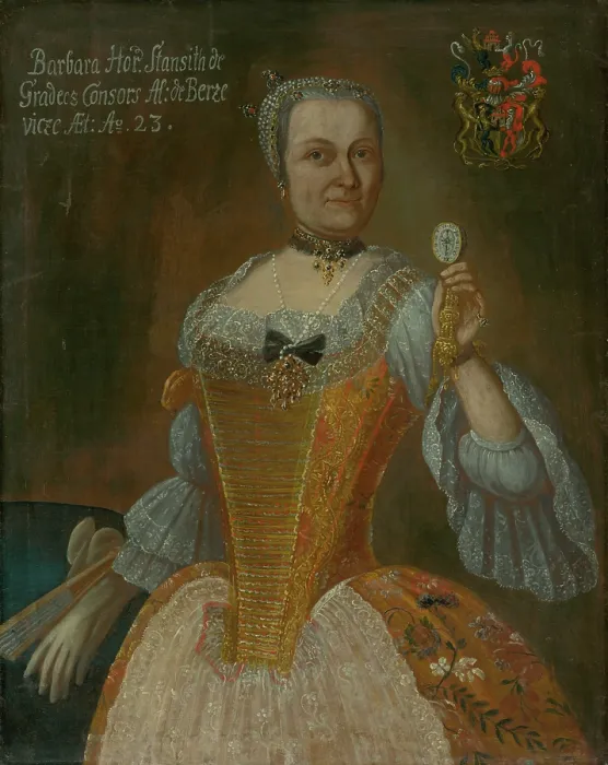 Framed Print : Portrait of Barbora Horvathova-Stancicova holding a watch, aged 23, c1759. Creator: Jan Gottlieb Kramer Framed Print : Portrait of Barbora Horvathova-Stancicova holding a watch, aged 23, c1759. Creator: Jan Gottlieb Kramer