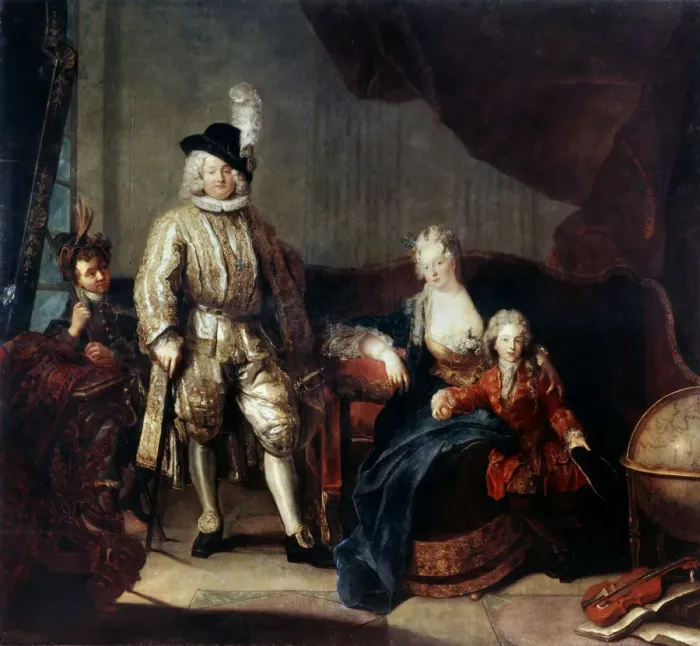 Framed Print : Portrait of Baron von Erlach with his Family, c1710. Artist: Antoine Pesne Framed Print : Portrait of Baron von Erlach with his Family, c1710. Artist: Antoine Pesne