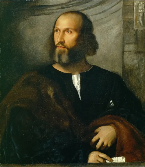 Framed Print : Portrait of a Bearded Man, c1515. Creator: Titian's School. Portrait of a Bearded Man, c1515. Creator: Titian's School