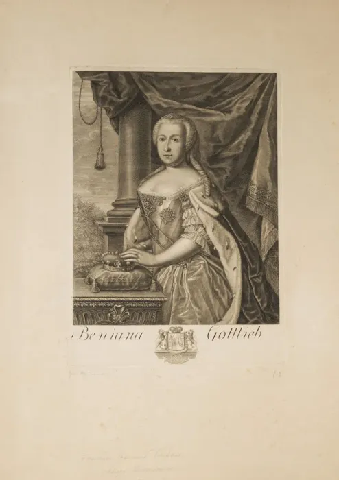 Framed Print : Portrait of Benigna Gottlieb von Biron (1703-1782), Duchess of Courtland. Artist: Anonymous Framed Print : Portrait of Benigna Gottlieb von Biron (1703-1782), Duchess of Courtland. Artist: Anonymous