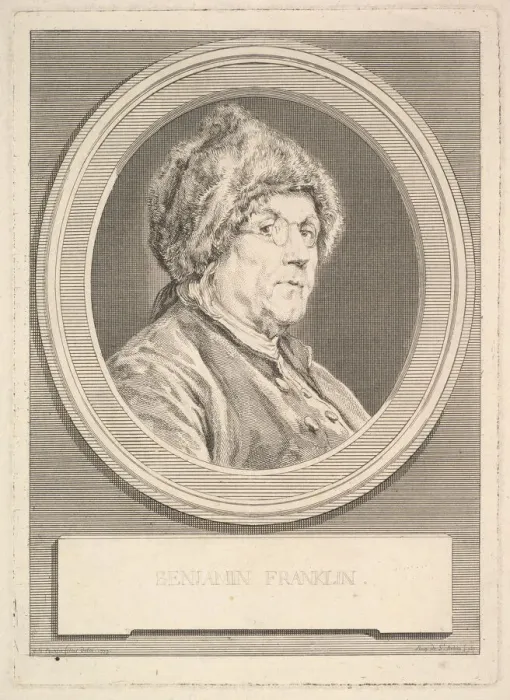 Framed Print : Portrait of Benjamin Franklin, 1777. Creator: Augustin de Saint-Aubin Framed Print : Portrait of Benjamin Franklin, 1777. Creator: Augustin de Saint-Aubin