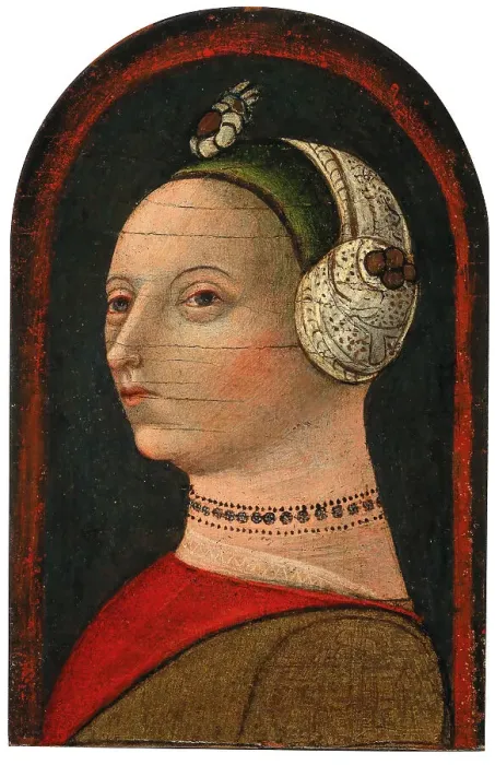 Framed Print : Portrait of Bianca Maria Visconti Sforza (1425-1468), Mid of the 15th cen.. Creator: La bottega degli Zavattari (Mid of the 15th century) Framed Print : Portrait of Bianca Maria Visconti Sforza (1425-1468), Mid of the 15th cen.. Creator: La bottega degli Zavattari (Mid of the 15th century)