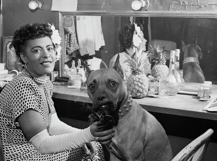 Framed Print : Portrait of Billie Holiday and Mister, Downbeat(?), New York, N.Y. ca. June 1946. Creator: William Paul Gottlieb Framed Print : Portrait of Billie Holiday and Mister, Downbeat(?), New York, N.Y. ca. June 1946. Creator: William Paul Gottlieb