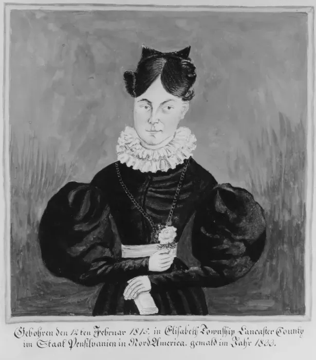 Framed Print : Portrait and Birth Record of Mahala Wechter, 1833. Creator: Jacob Maentel Framed Print : Portrait and Birth Record of Mahala Wechter, 1833. Creator: Jacob Maentel