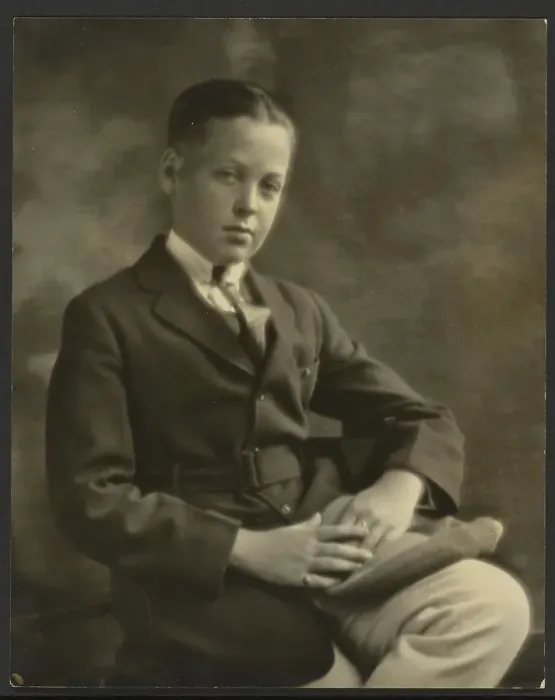 Framed Print : Portrait of a Boy with Cap on Knee, 1907-1943. Creator: Louis Fleckenstein Framed Print : Portrait of a Boy with Cap on Knee, 1907-1943. Creator: Louis Fleckenstein