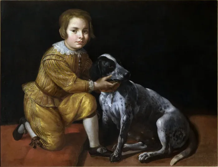 Framed Print : Portrait of a boy with a dog. Creator: Fiasella, Domenico (1589-1669) Framed Print : Portrait of a boy with a dog. Creator: Fiasella, Domenico (1589-1669)