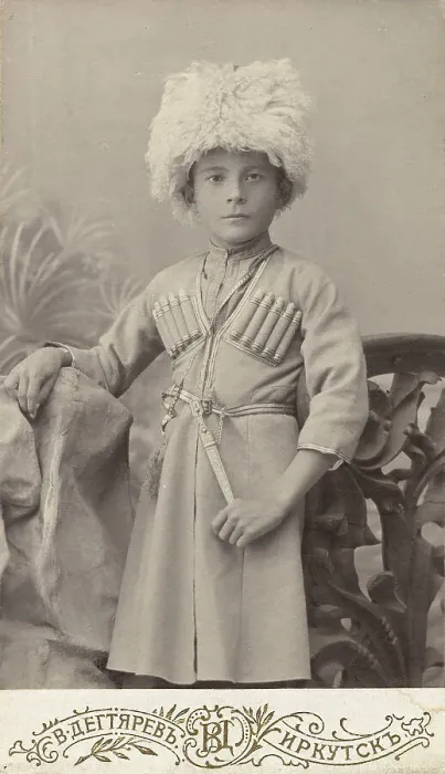 Framed Print : Portrait of a boy Leonid in a Caucasian national costume, end of 19th century. Creator: VV Degtiarev Framed Print : Portrait of a boy Leonid in a Caucasian national costume, end of 19th century. Creator: VV Degtiarev