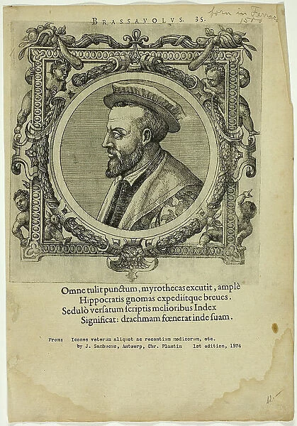 Portrait of Brassauolus, published 1574. Creators: Unknown, Johannes Sambucus