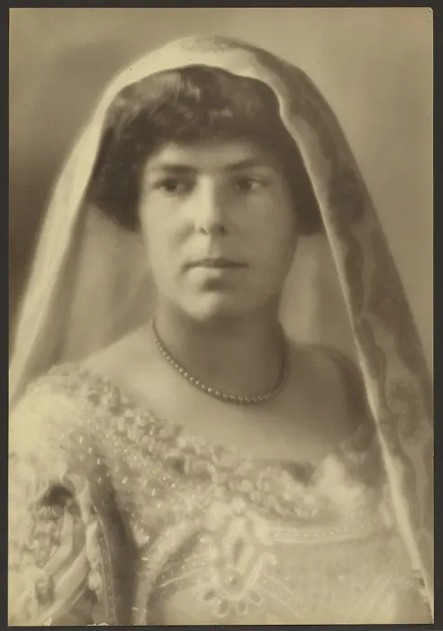 Framed Print : Portrait of a Bride with Beaded Dress, 1907-1943. Creator: Louis Fleckenstein Framed Print : Portrait of a Bride with Beaded Dress, 1907-1943. Creator: Louis Fleckenstein