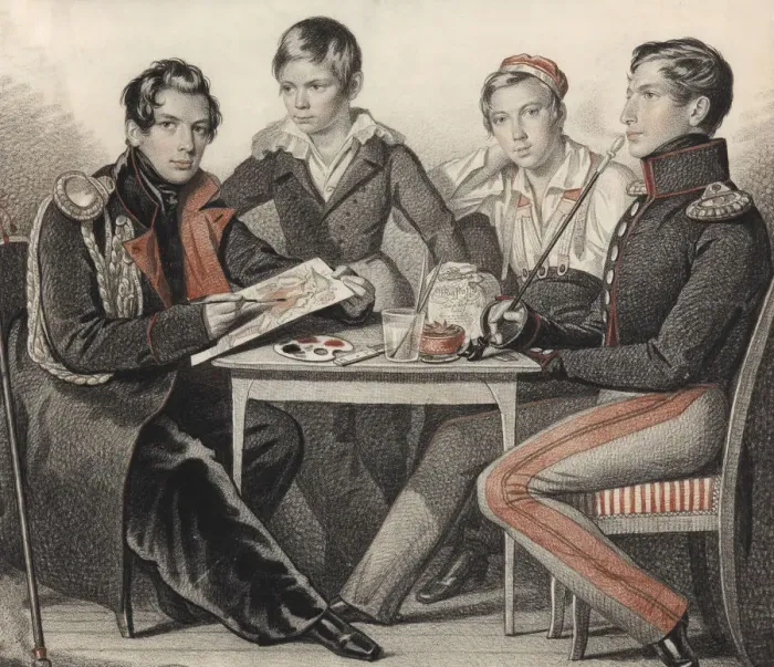Framed Print : Portrait of the Brothers Konovnitsyn, 1825. Creator: Hampeln, Carl, von (1794-after 1880) Framed Print : Portrait of the Brothers Konovnitsyn, 1825. Creator: Hampeln, Carl, von (1794-after 1880)