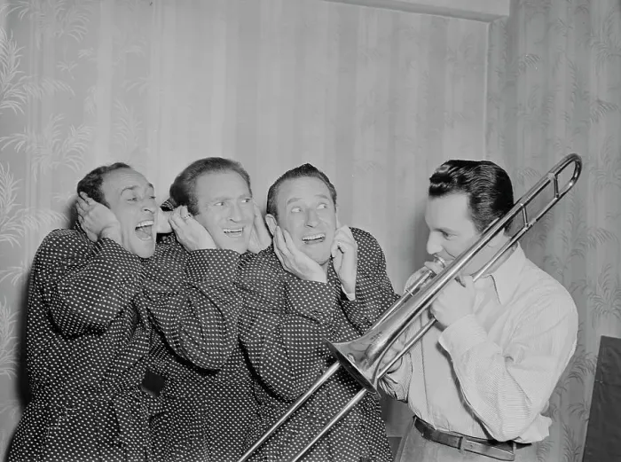 Framed Print : Portrait of Buddy Morrow and Ritz Brothers, New York, N.Y. ca. May 1947. Creator: William Paul Gottlieb Framed Print : Portrait of Buddy Morrow and Ritz Brothers, New York, N.Y. ca. May 1947. Creator: William Paul Gottlieb