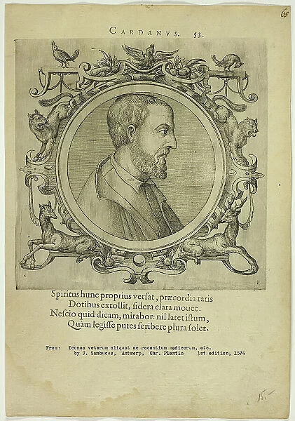 Portrait of Cardanus, published 1574. Creators: Unknown, Johannes Sambucus