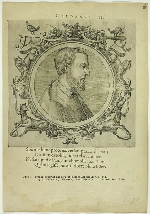 Framed Print : Portrait of Cardanus, published 1574. Creators: Unknown, Johannes Sambucus Framed Print : Portrait of Cardanus, published 1574. Creators: Unknown, Johannes Sambucus
