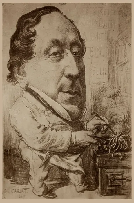 Framed Print : Portrait Caricature of the composer Gioachino Antonio Rossini (1792-1868), c 1850. Creator: Carjat, Étienne (1828-1906) Framed Print : Portrait Caricature of the composer Gioachino Antonio Rossini (1792-1868), c 1850. Creator: Carjat, Étienne (1828-1906)