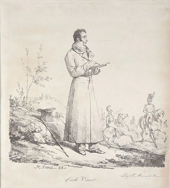 Portrait of Carle Vernet Sketching, 1816. Creator: Emile Jean-Horace Vernet