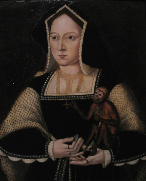 Portrait of Catherine of Aragon, with her pet monkey (Copy After Lucas Horenbout), ca 1530. Artist: Anonymous