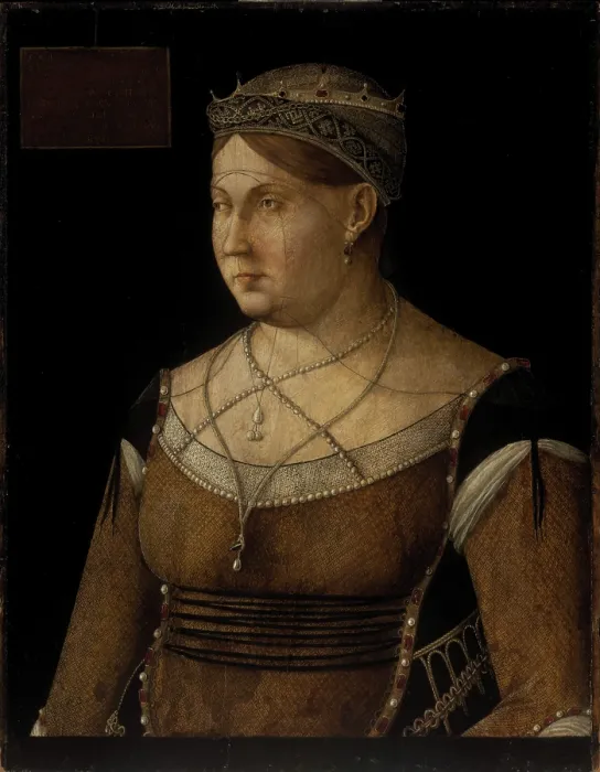 Framed Print : Portrait of Catherine Cornaro (1454-1510), Queen of Cyprus, c1500. Creator: Bellini, Gentile (ca. 1429-1507) Framed Print : Portrait of Catherine Cornaro (1454-1510), Queen of Cyprus, c1500. Creator: Bellini, Gentile (ca. 1429-1507)