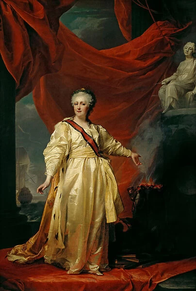 Portrait of Catherine II the Legislatress in the Temple Devoted to the Godess of Justice, Early 1780s. Artist: Levitsky, Dmitri Grigorievich (1735-1822)
