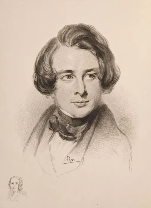 Framed Print : Portrait of Charles Dickens. Sketch of Dickens sister Fanny, bottom left, 1842 Framed Print : Portrait of Charles Dickens. Sketch of Dickens sister Fanny, bottom left, 1842