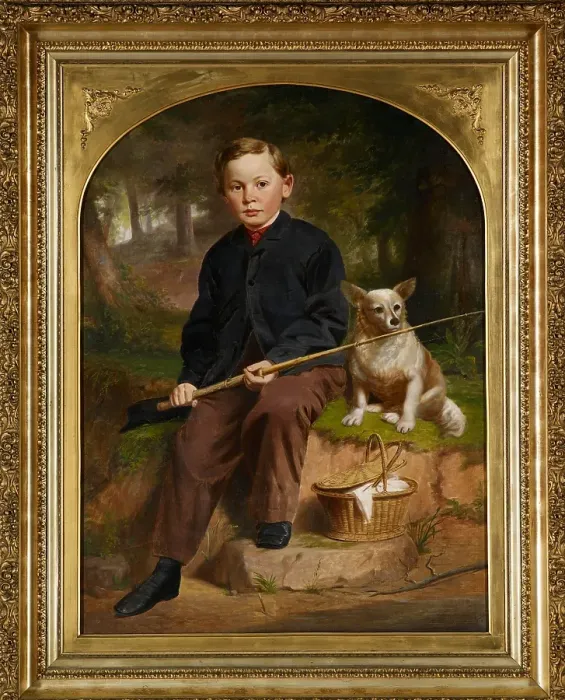 Framed Print : Portrait of Charles H. Brewer (Boy Fishing with Dog), about 1868. Creator: Jacob Cox Framed Print : Portrait of Charles H. Brewer (Boy Fishing with Dog), about 1868. Creator: Jacob Cox