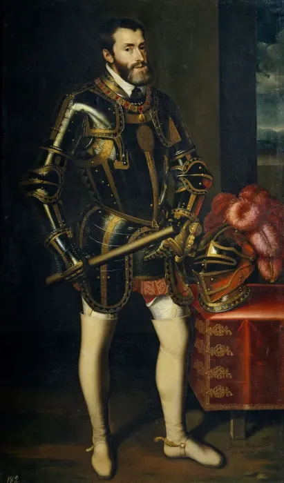 Framed Print : Portrait of Charles V of Spain (1500-1558), 1605. Artist: Pantoja de la Cruz, Juan (1553-1608) Framed Print : Portrait of Charles V of Spain (1500-1558), 1605. Artist: Pantoja de la Cruz, Juan (1553-1608)