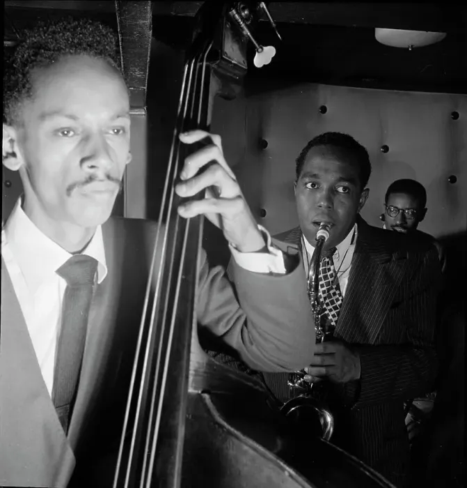 Framed Print : Portrait of Charlie Parker, Tommy Potter, and Max Roach, Three Deuces, New York, N.Y. ca.Aug. 1947. Creator: William Paul Gottlieb Framed Print : Portrait of Charlie Parker, Tommy Potter, and Max Roach, Three Deuces, New York, N.Y. ca.Aug. 1947. Creator: William Paul Gottlieb