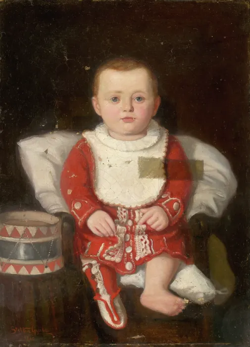 Framed Print : Portrait of a child with a drum, 1880. Creator: Gyula Stetka Framed Print : Portrait of a child with a drum, 1880. Creator: Gyula Stetka