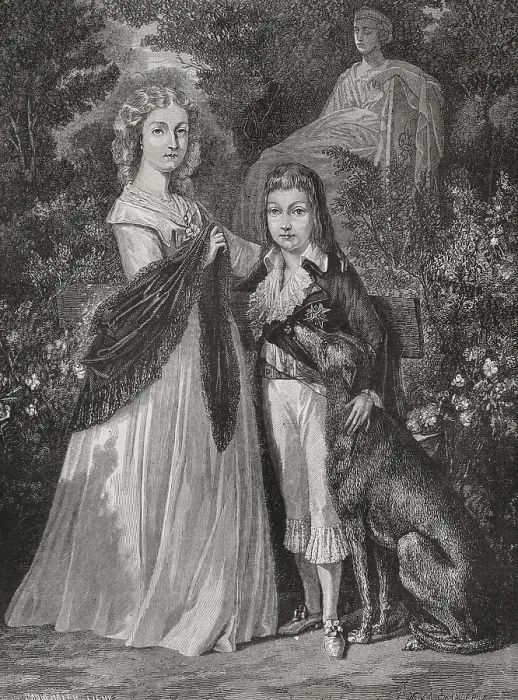 Framed Print : Portrait of two of the children of Louis XVI of France, (1754-1793) and Marie-Antoinette... 1876. Creators: Hippolyte de la Charlerie, Pannemaker Framed Print : Portrait of two of the children of Louis XVI of France, (1754-1793) and Marie-Antoinette... 1876. Creators: Hippolyte de la Charlerie, Pannemaker