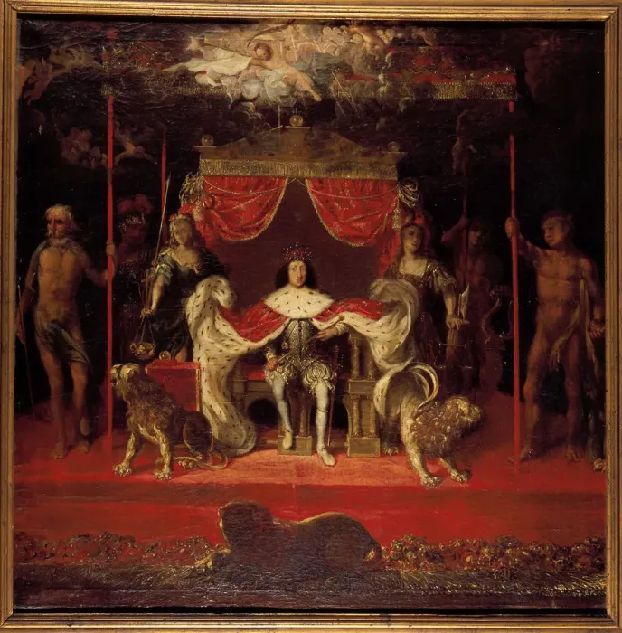Framed Print : Portrait of Christian V of Denmark (1646-1699) on the throne in Frederiksborg Palace Framed Print : Portrait of Christian V of Denmark (1646-1699) on the throne in Frederiksborg Palace
