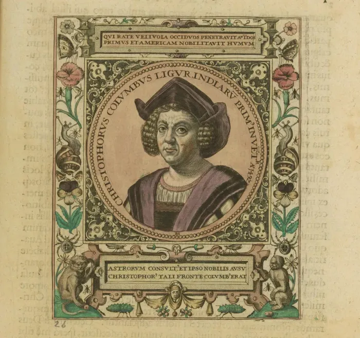 Framed Print : Portrait of Christopher Columbus, 1595. Creator: Bry, Theodor de (1528-1598) Framed Print : Portrait of Christopher Columbus, 1595. Creator: Bry, Theodor de (1528-1598)