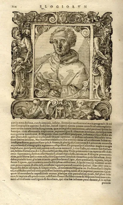 Framed Print : Portrait of Christopher Columbus. (From Elogia virorum bellica virtute illustrium by Paolo Giovio), Artist: Anonymous Framed Print : Portrait of Christopher Columbus. (From Elogia virorum bellica virtute illustrium by Paolo Giovio), Artist: Anonymous