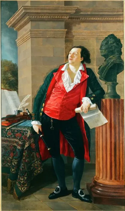 Framed Print : Portrait of Citizen Hesmart, cloth merchant and soldier, before a bust of Gluck, 1794. Creator: Unknown Framed Print : Portrait of Citizen Hesmart, cloth merchant and soldier, before a bust of Gluck, 1794. Creator: Unknown
