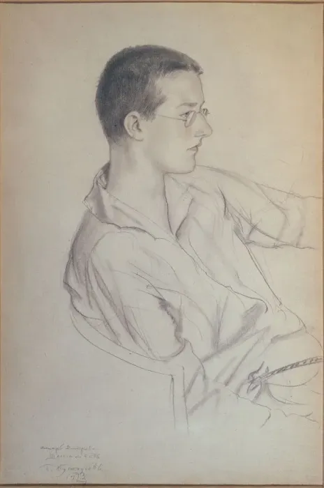 Framed Print : Portrait of the composer Dmitri Shostakovitch (1906-1975), 1923. Artist: Kustodiev, Boris Michaylovich (1878-1927) Framed Print : Portrait of the composer Dmitri Shostakovitch (1906-1975), 1923. Artist: Kustodiev, Boris Michaylovich (1878-1927)